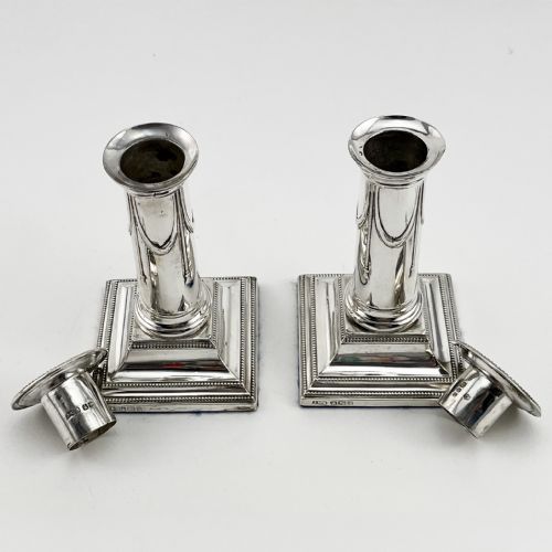 PAIR OF LATE VICTORIAN CLASSICAL STYLE STERLING SILVER CANDLESTICKS - ADDITIONAL PHOTO 1