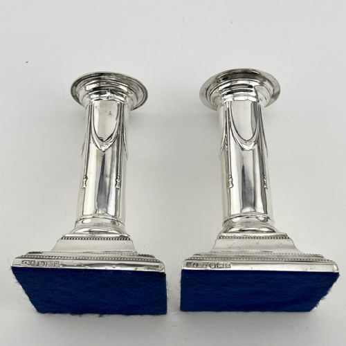 PAIR OF LATE VICTORIAN CLASSICAL STYLE STERLING SILVER CANDLESTICKS - ADDITIONAL PHOTO 3