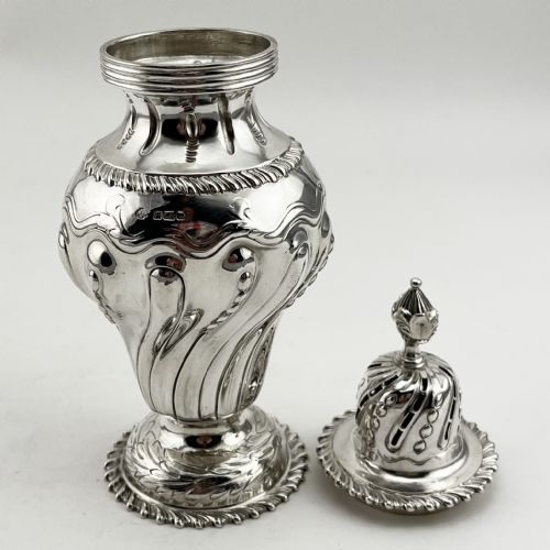 LARGE STERLING SILVER SUGAR CASTER IN AN INVERTED PEAR SHAPE - ADDITIONAL PHOTO 2