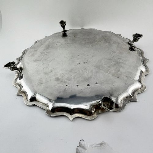 GOOD QUALITY EARLY GEORGE II STERLING SILVER SALVER - ADDITIONAL PHOTO 6