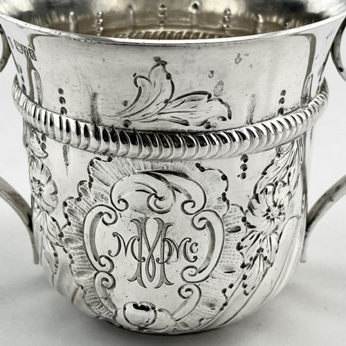 GEORGIAN STYLE EDWARDIAN STERLING SILVER PORRINGER OR CHRISTENING CUP - ADDITIONAL PHOTO 4