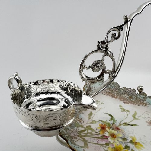 VICTORIAN SILVER PLATED AND CHINA STRAWBERRY DISH - ADDITIONAL PHOTO 1