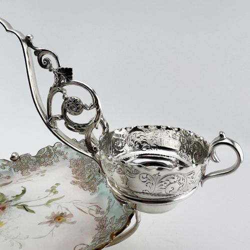 VICTORIAN SILVER PLATED AND CHINA STRAWBERRY DISH - ADDITIONAL PHOTO 2