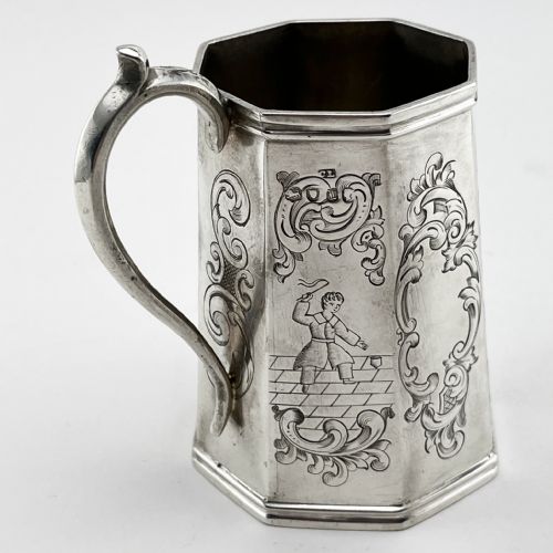 EARLY VICTORIAN OCTAGONAL STERLING SILVER CHRISTENING MUG - ADDITIONAL PHOTO 6