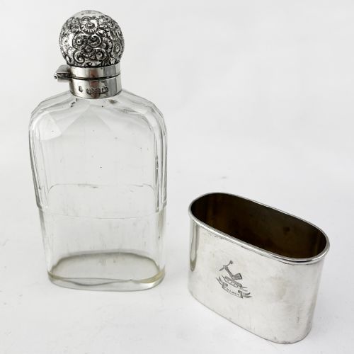 VICTORIAN GLASS AND STERLING SILVER HIP FLASK WITH REMOVABLE GILT CUP - ADDITIONAL PHOTO 3