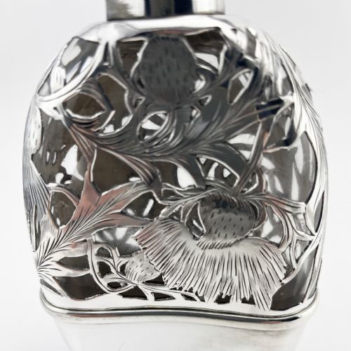 FLORAL PATTERN OVAL STERLING SILVER HIP FLASK - ADDITIONAL PHOTO 2