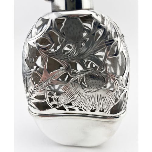 FLORAL PATTERN OVAL STERLING SILVER HIP FLASK - ADDITIONAL PHOTO 3