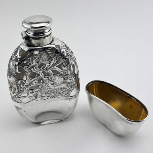 FLORAL PATTERN OVAL STERLING SILVER HIP FLASK - ADDITIONAL PHOTO 5