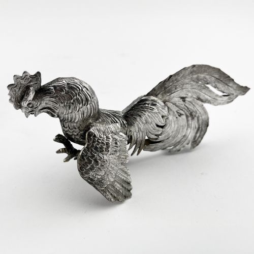 CONTINENTAL STERLING SILVER STANDING FIGHTING COCKERELS - ADDITIONAL PHOTO 1