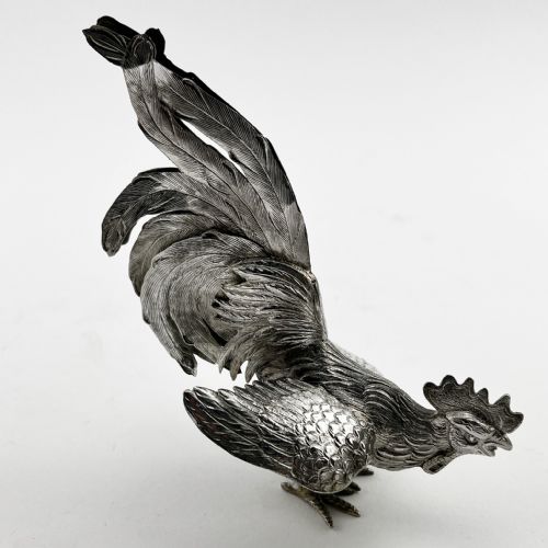 CONTINENTAL STERLING SILVER STANDING FIGHTING COCKERELS - ADDITIONAL PHOTO 2