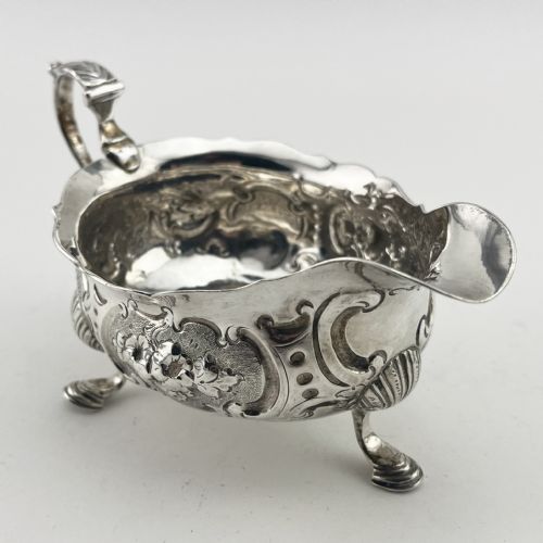 CHARMING GEORGE II EMBOSSED STERLING SILVER SAUCE BOAT - ADDITIONAL PHOTO 1