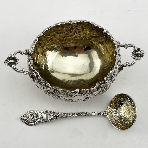 VICTORIAN STERLING SILVER SUGAR BOWL WITH SIFTER SPOON - ADDITIONAL PHOTO 4