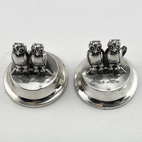 PAIR OF FIGURAL STERLING SILVER OWL MENU HOLDERS - ADDITIONAL PHOTO 1