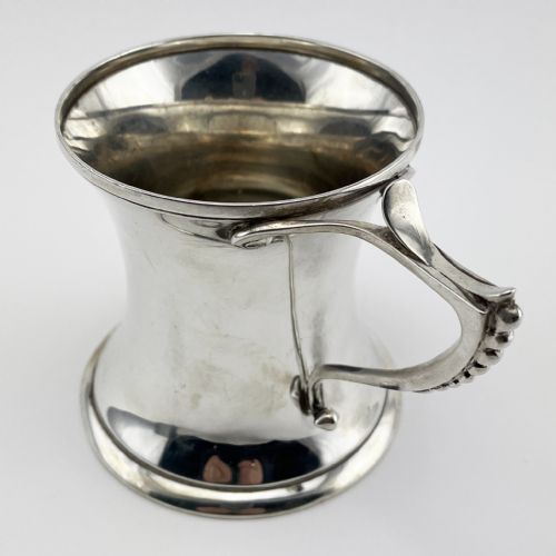 UNUSUAL SHAPED EDWARDIAN STERLING SILVER MUG WITH SCROLL HANDLE - ADDITIONAL PHOTO 2