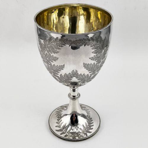 FERN ENGRAVED VICTORIAN STERLING SILVER GOBLET OR TROPHY