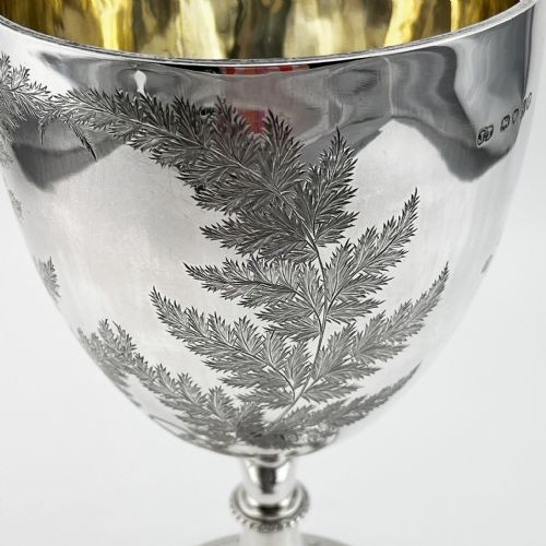 FERN ENGRAVED VICTORIAN STERLING SILVER GOBLET OR TROPHY - ADDITIONAL PHOTO 4