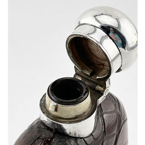 LATE VICTORIAN STERLING SILVER CROCODILE OR LEATHER HIP FLASK - ADDITIONAL PHOTO 2