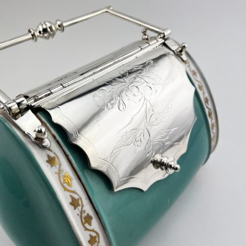 RARE AND UNUSUAL SPODE PORCELAIN AND SILVER PLATED BISCUIT BOX - ADDITIONAL PHOTO 3