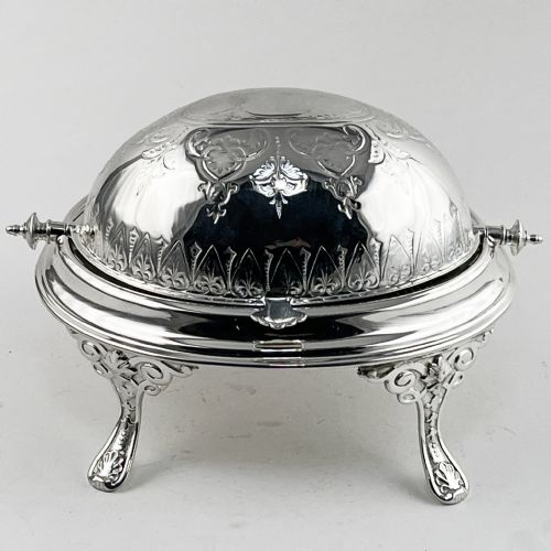 VICTORIAN SILVER PLATED REVOLVING LIDDED BUTTER OR PRESERVE DISH