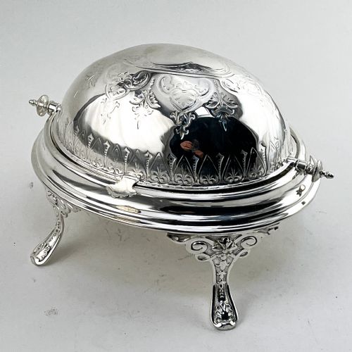 VICTORIAN SILVER PLATED REVOLVING LIDDED BUTTER OR PRESERVE DISH - ADDITIONAL PHOTO 1