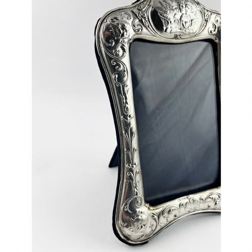 VICTORIAN STERLING SILVER PHOTO FRAME EMBOSSED WITH REYNOLDS ANGELS - ADDITIONAL PHOTO 2