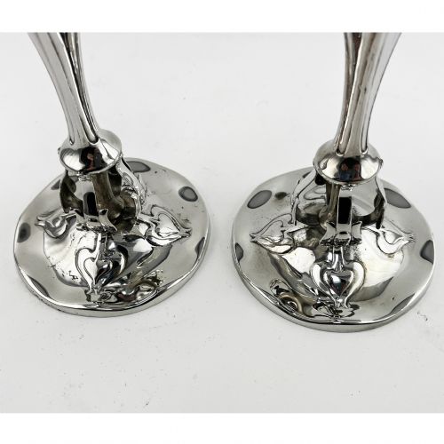 UNUSUAL PAIR OF ART NOUVEAU STYLE STERLING SILVER VASES - ADDITIONAL PHOTO 2