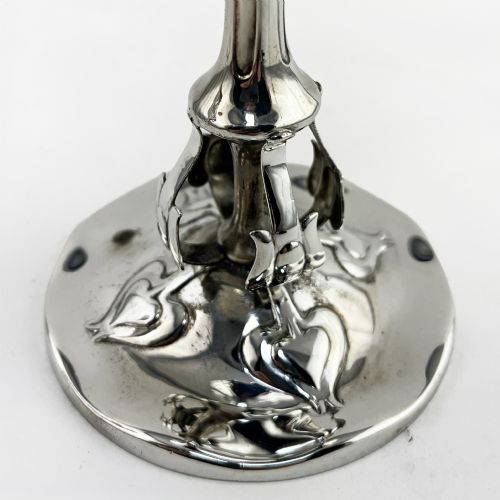 UNUSUAL PAIR OF ART NOUVEAU STYLE STERLING SILVER VASES - ADDITIONAL PHOTO 3