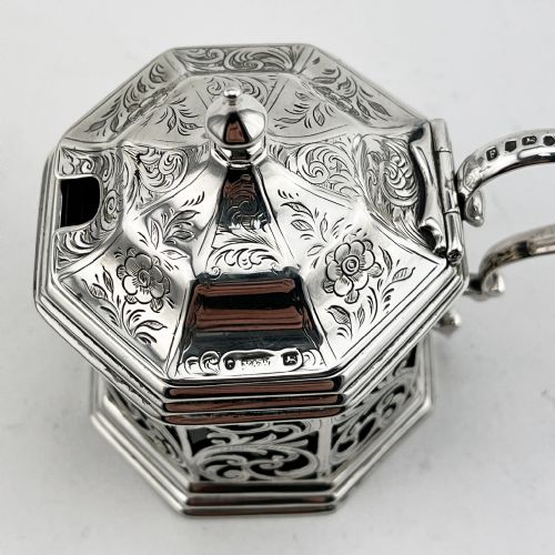 OCTAGONAL VICTORIAN STERLING SILVER MUSTARD POT - ADDITIONAL PHOTO 1