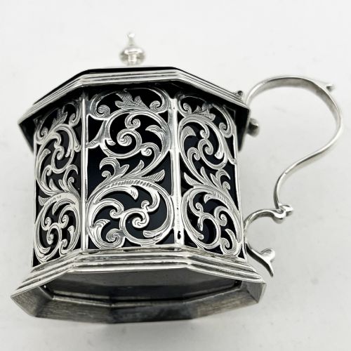 OCTAGONAL VICTORIAN STERLING SILVER MUSTARD POT - ADDITIONAL PHOTO 4