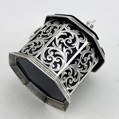 OCTAGONAL VICTORIAN STERLING SILVER MUSTARD POT - ADDITIONAL PHOTO 5