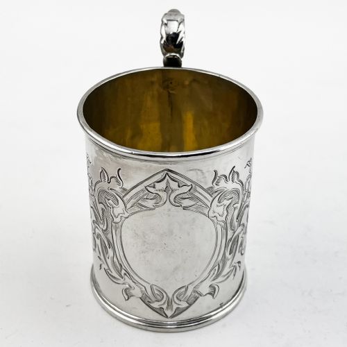 FLORAL ENGRAVED VICTORIAN STERLING SILVER CHRISTENING MUG - ADDITIONAL PHOTO 1