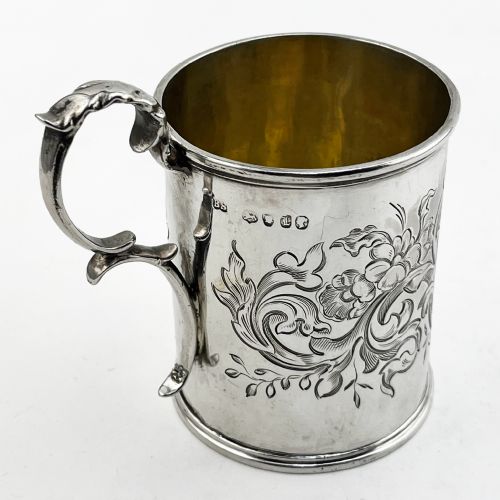 FLORAL ENGRAVED VICTORIAN STERLING SILVER CHRISTENING MUG - ADDITIONAL PHOTO 2