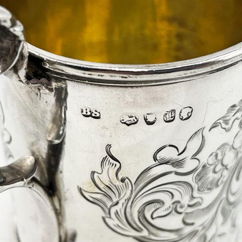 FLORAL ENGRAVED VICTORIAN STERLING SILVER CHRISTENING MUG - ADDITIONAL PHOTO 4