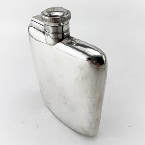 VERY SMART PLAIN STERLING SILVER HIP FLASK - ADDITIONAL PHOTO 1