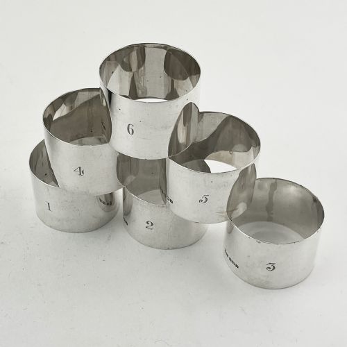 SIX PLAIN EDWARDIAN STERLING SILVER NAPKIN RINGS IN ORIGINAL SILK LINED BOX - ADDITIONAL PHOTO 2