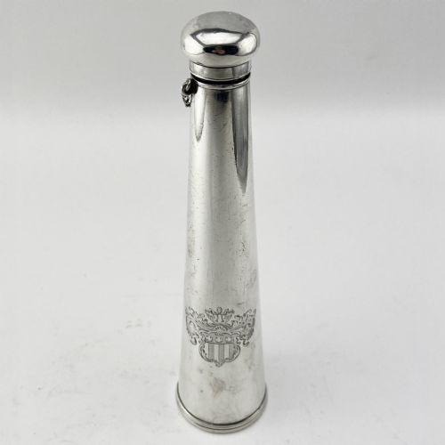 UNUSUAL VICTORIAN STERLING SILVER HUNTING STYLE HIP FLASK