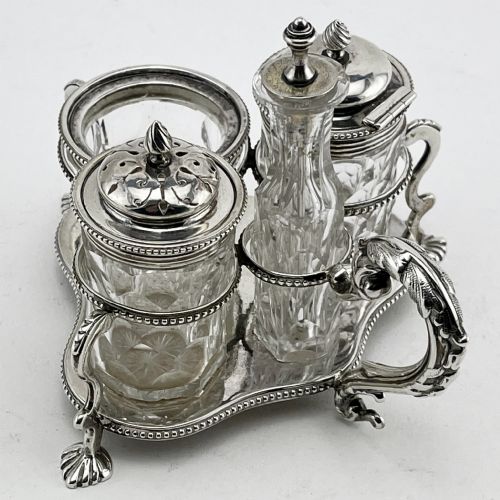 VICTORIAN STERLING SILVER FOUR BOTTLE CRUET OR CONDIMENT SET - ADDITIONAL PHOTO 1