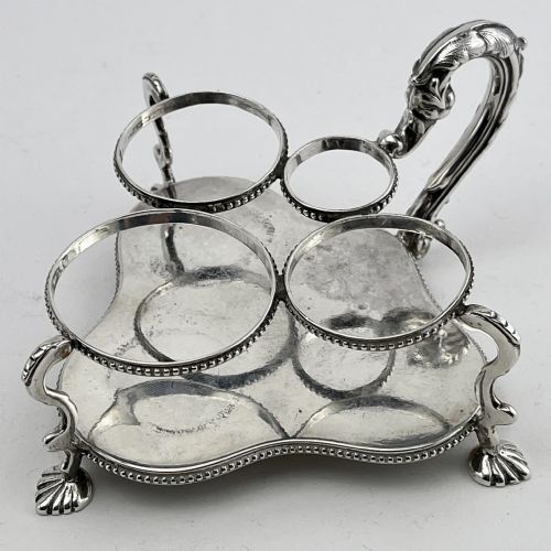 VICTORIAN STERLING SILVER FOUR BOTTLE CRUET OR CONDIMENT SET - ADDITIONAL PHOTO 2