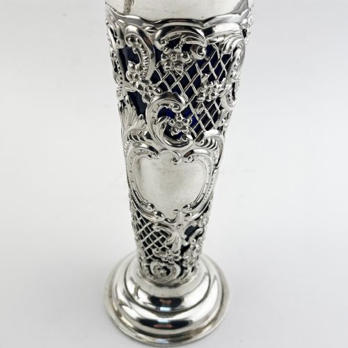 PAIR OF DECORATIVE LATE VICTORIAN STERLING SILVER VASES - ADDITIONAL PHOTO 1