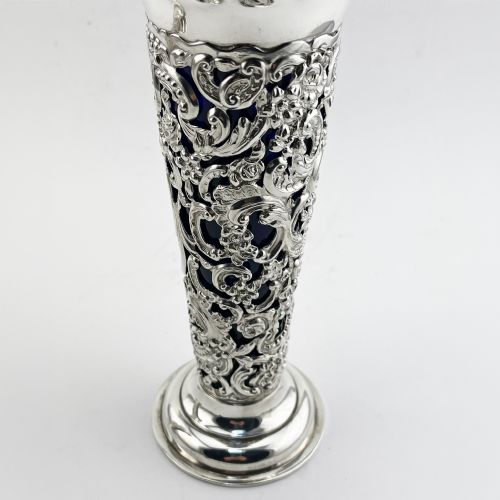 PAIR OF DECORATIVE LATE VICTORIAN STERLING SILVER VASES - ADDITIONAL PHOTO 2