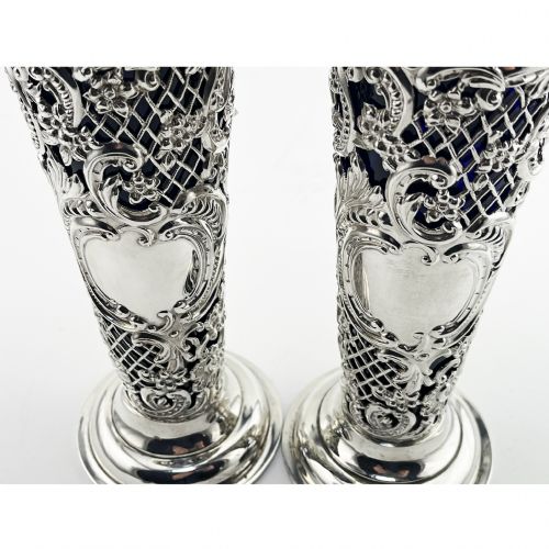 PAIR OF DECORATIVE LATE VICTORIAN STERLING SILVER VASES - ADDITIONAL PHOTO 5