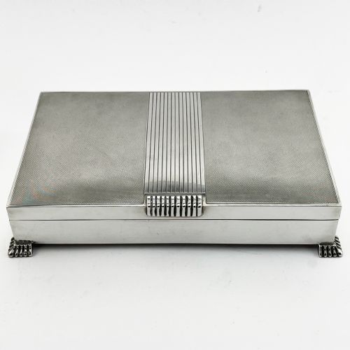 LARGE STERLING SILVER ART DECO STYLE CIGAR OR TRINKET BOX