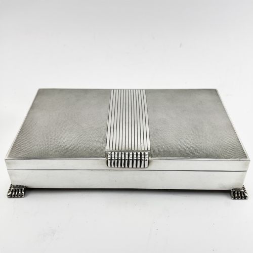 LARGE STERLING SILVER ART DECO STYLE CIGAR OR TRINKET BOX - ADDITIONAL PHOTO 1