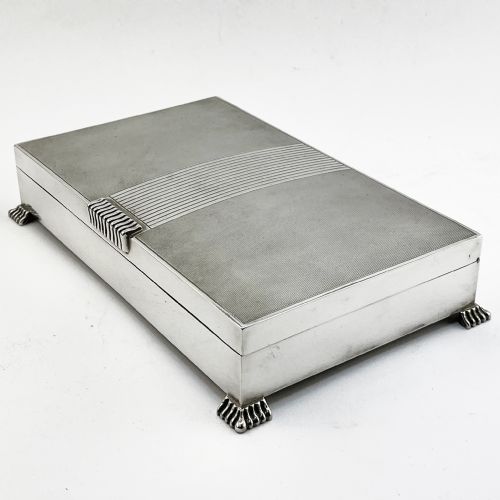 LARGE STERLING SILVER ART DECO STYLE CIGAR OR TRINKET BOX - ADDITIONAL PHOTO 2