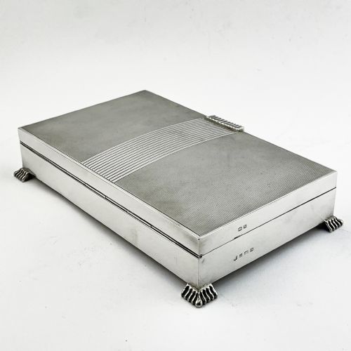 LARGE STERLING SILVER ART DECO STYLE CIGAR OR TRINKET BOX - ADDITIONAL PHOTO 3