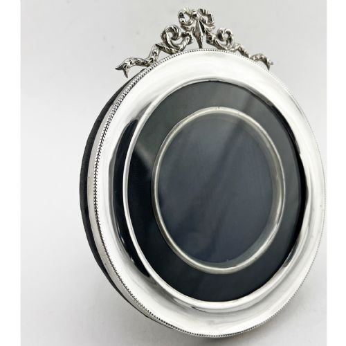PRETTY EDWARDIAN ROUND STERLING SILVER PHOTO FRAME - ADDITIONAL PHOTO 2
