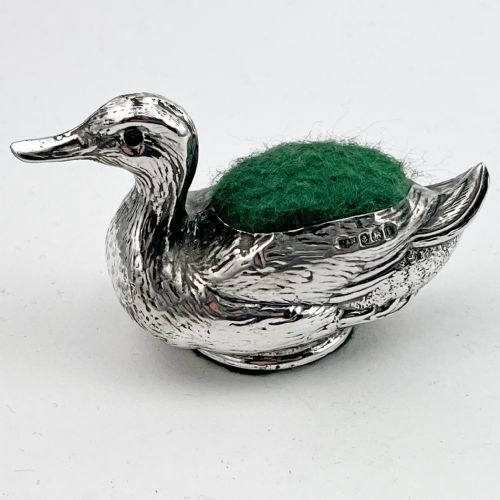 EDWARDIAN STERLING SILVER DUCK PIN CUSHION