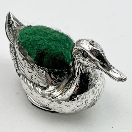 EDWARDIAN STERLING SILVER DUCK PIN CUSHION - ADDITIONAL PHOTO 1