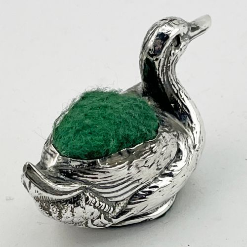 EDWARDIAN STERLING SILVER DUCK PIN CUSHION - ADDITIONAL PHOTO 5