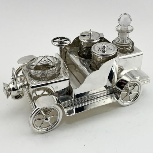 UNUSUAL VICTORIAN SILVER PLATED VINTAGE CAR CRUET SET